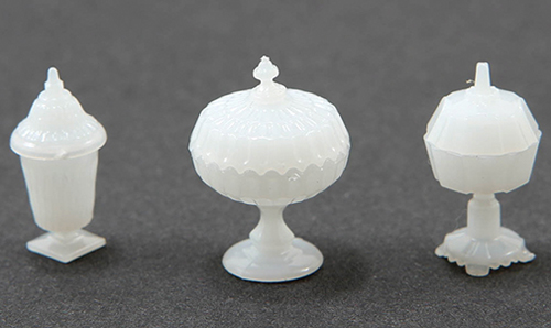 Dollhouse Miniature Candy Dishes, 3Pc, Milk glass
